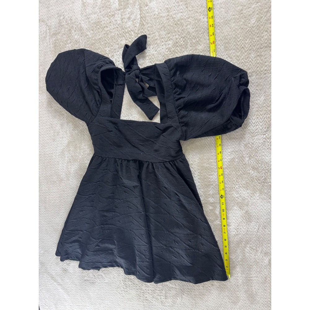 Free People Violet Mini Dress Black Puff Sleeve Square Neck Tie Back XS girly - Picture 3 of 11